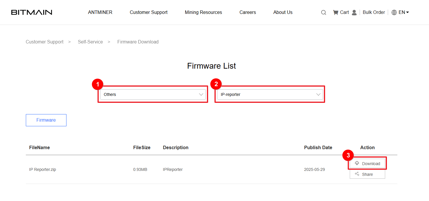 Bitmain Firmware List page